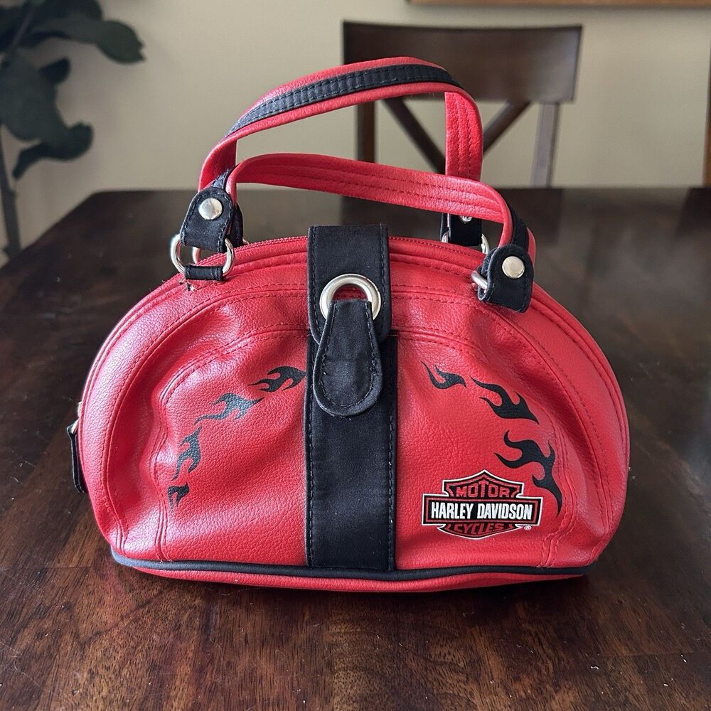 Vintage 90s Y2K Harley Davidson Red Flames Mini Bowling Bag Purse Handbag